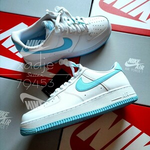 新品 正規品 NIKE ナイキ AIR FORCE1 LOW エアフォース1 07 ロー 白 ホワイト 水色 アクエリアス ブルー 28cm US10 デュブレ 箱付き