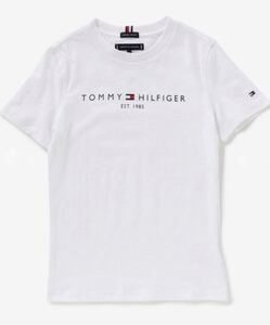 TOMMY HILFIGER◆ベーシックロゴTシャツ プリント ホワイト 白 半袖 トミーヒルフィガー クルーネック キッズ 164 レディース ウィメンズ