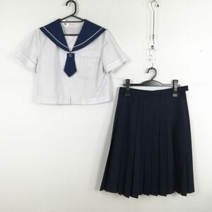 1円 セーラー服 スカート ネクタイ 上下3点セット トンボ 夏物 グレー1本線 女子 学生服 福岡那珂川北中学 白 制服 中古 ランクC NA9740