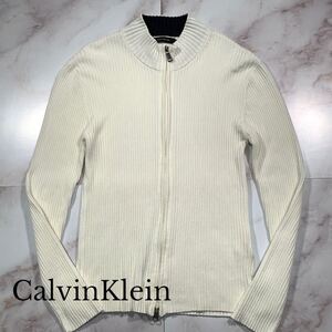 希少XLサイズ●CalvinClein カルバンクライン 【溢れる清潔感】ドライバーズニット ダブルジップ ジャケット ハイネック 冬春 ホワイト 　