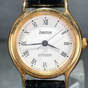 美品 CITIZEN シチズン JUNCTION ジャンクション 7630-S34294 腕時計 アナログ クオーツ 3針 レザーベルト 新品電池交換済み 動作確認済み