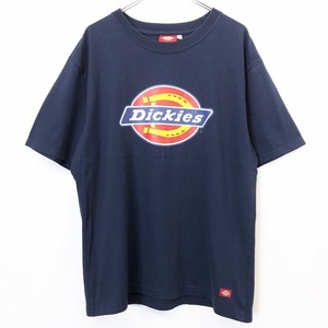 Dickies ディッキーズ XL メンズ Tシャツ カットソー ロゴ 両面プリント 丸首 クルーネック 半袖 ショートスリーブ 綿×ポリ ネイビー 紺