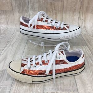 NZH958●CONVERSE ALL STAR 100 Spangle USF OX スニーカー●24.5●白/赤 コンバース オールスター 100 スパンコール