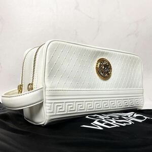 【美品】 GIANNI VERSACE ジャンニ ヴェルサーチ サンバースト ダブルファスナー クラッチバッグ セカンドバッグ ホワイト 希少