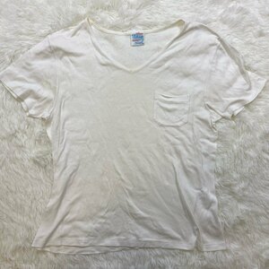 １円～　I-5　60　Letroyes　ルトロワ　Tシャツ　カットソー　ホワイト　Vネック　サイズL　コットン　ポケTEE