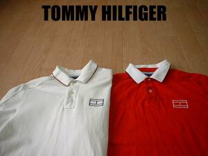 即戦力2着セットTOMMY HILFIGERビッグフラッグ刺繍ポロシャツL正規トミーヒルフィガー白ホワイトx赤レッドBIG FLAGラガーカットソー