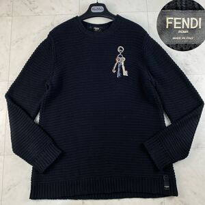 現行タグ◎FENDI フェンディ ニット セーター カギ 鍵 キー ロゴ 近年モデル 50サイズ ブラック 黒 メンズ 紳士服