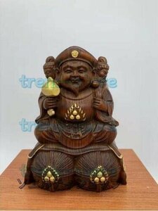 極上品 ★仏教美術 総檜材 木彫仏像 精密細工 切金 仏師で仕上げ品　三面大黒天立像 高さ12cm