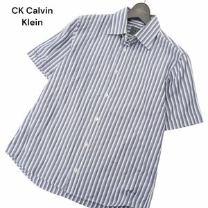 CK Calvin Klein カルバンクライン 春夏 半袖 ストライプ シャツ ワイシャツ Sz.M　メンズ ビジカジ 日本製　C4T05955_6#A