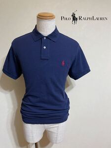 【良品】 Polo Ralph Lauren ポロ ラルフローレン 鹿の子 ポロシャツ アイコン トップス サイズL 半袖 ネイビー カスタムフィット 