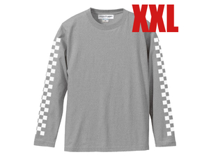 袖CHECKER L/S Tシャツ GRAY XXL/大きいビッグサイズライダースウェアファッションバイクツーリングチェッカー模様単車旧車原付オートバイ