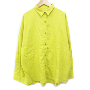 アズールバイマウジー カジュアルシャツ ブラウス 長袖 無地 麻 リネン混 オーバーサイズ M 黄色 イエロー /FF38 レディース