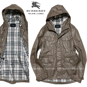 バーバリーブラックレーベル 裏地チェック フード ジップ ジャケット ブルゾン L ブラウン マウンテン パーカー BURBERRY BLACK LABEL