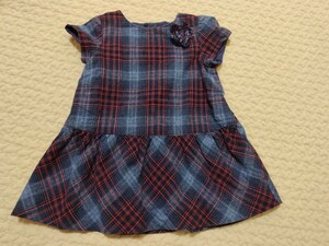 ZARA babyGIRL ネイビーチェック柄半袖ワンピース ザラ チェックワンピース コットン 綿100％ チェック柄 80cm 90cm 女児 ベビー ガール