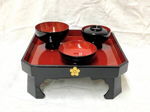 15310/黒内朱 御祝 お食い初め膳 御膳セット 女の子用 漆器 祝膳 現状品