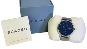 1円●動作保証●新品同様♪ケース付●SKAGEN スカーゲン●腕時計 SKW6389 SIGNATUR シグネチャー●ネイビー×シルバー 紺 SS ロゴ スモセコ