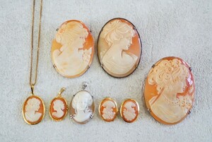 B558 シェルカメオ CAMEO ペンダント ネックレス ブローチなど ヴィンテージ アクセサリー 貴婦人 人像 大量 まとめて おまとめ SILVER含む