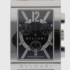 BVLGARI ブルガリ RTC49S レッタンゴロ ブラックダイヤル SS クオーツ 純正ボックス メンズ 【124386】