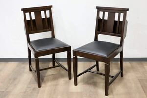 GMGN342I○CHERRY FURNITURE / 桜屋工業 ダイニングチェア チャーチチェア マガジンラック 合皮 ダークブラウン 2脚セット モダン 未使用品