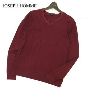 JOSEPH HOMME ジョセフ オム ロゴ★ ストレッチ 長袖 Vネック カットソー ロンTシャツ Sz.48　メンズ ボルドー 日本製　C3T07192_8#F