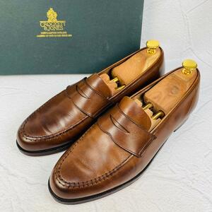 【良品】Crockett&Jones クロケットアンドジョーンズ ハーバード コインローファー 茶 ブラウン 8.5 27cm ビームス別注 カジュアル