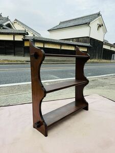 希少/高級/松本民芸家具/B型吊棚/本棚 木製 壁掛け 飾り棚/店舗什器/三段/ウォールシェルフ/収納棚 吊り棚/レトロ/ミズメザクラ①