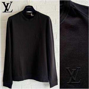 ☆極美品LOUIS VUITTON ルィヴィトン LVエンボスロゴ カシミヤ混紡 薄手 スウェット 長袖Tシャツ カットソー ブラック メンズ サイズM