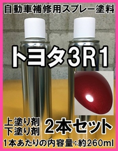 ◇ トヨタ3R1　スプレー　塗料　レッドマイカクリスタルシャイン　レクサスIS　上塗り色下塗り色2本セット　補修　脱脂剤付き