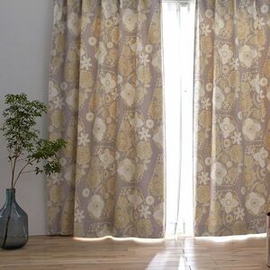 カーテン 遮光 2級 幅100×丈200cm (2枚組) グレー 花柄 フラワー 総柄 植物 掃出窓 日本製 ナチュラル 形状記憶