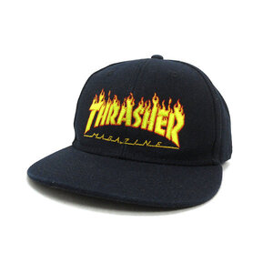 n■スラッシャー/THRASHER ロゴ刺繍 スナップバックキャップ BBキャップ CAP 帽子■紺/MENS/42【中古】