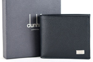 【新品・未使用】dunhill ダンヒル レザー 二つ折り財布 ブラック×シルバー金具【HQ94】