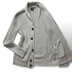 希少L相当 美品★ アルマーニエクスチェンジ ARMANI EXCHANGE ショールカラー ニット カーディガン ジャケット くるみボタン グレー メンズ