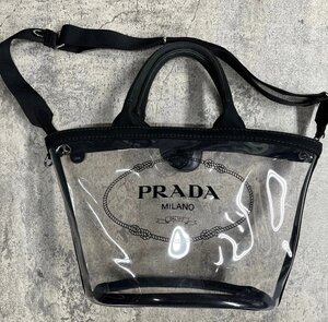 PRADA プラダ プレックス ファブリック　トート、ショルダーバッグ　透明　 2way ハンドバッグ M4H466 ブラック 黒