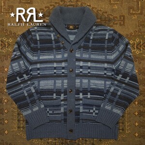 【最高級】 RRL Indigo Wool Blend Cardigan 【L】 インディゴ ウールブレンド カーディガン 本藍染 超肉厚 ニット セーター Ralph Lauren