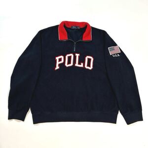 XL POLO RALPH LAUREN ハーフジップ フリースジャケット 星条旗 刺繍ロゴ ビッグサイズ ポロ ラルフローレン プルオーバー アーカイブ 90s