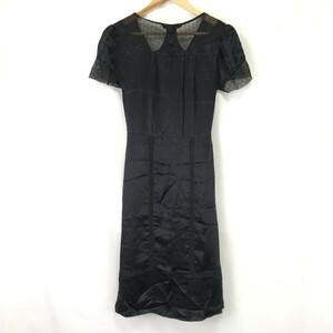 マークジェイコブス/MARC JACOBS★100％絹/シルク/レース切替/半袖ワンピース【2/レディースM程度/黒/black】ウエストリボン/dress◇cBH736