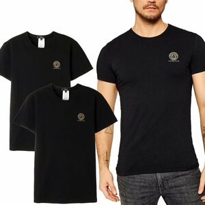 送料無料 10 VERSACE ヴェルサーチ AU10193 A232741 ブラック メデューサ クールネック 2枚セット 半袖 Tシャツ size 4