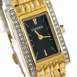 新品 CITIZEN シチズン 腕時計 EZ6352-58E クオーツ レクタンギュラー スクエア ゴールド ラインストーン 電池交換済み 動作確認済み