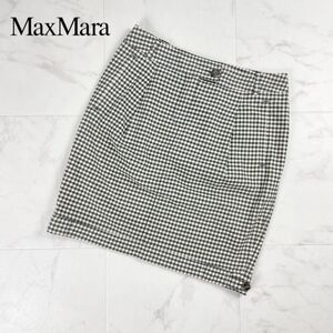 美品 MAXMARA WEEKEND マックスマーラ ウィークエンド ギンガムチェックタイトスカート ミニ丈 裏地あり 白 黒 サイズ38*OC964