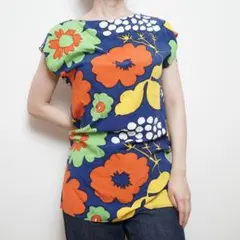 marimekko チュニックワンピース クルーネック 花柄 総柄 一点物