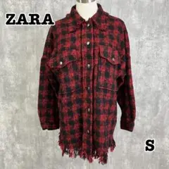 ZARA チュニック丈 シャツ トップス 長袖 チェック S R1-087