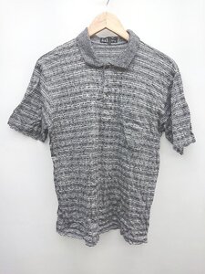 ◇ ◎ dunhill ダンヒル ボーダー 胸ポケット 半袖 ポロシャツ サイズ40 102cm グレー ブラック系 メンズ P