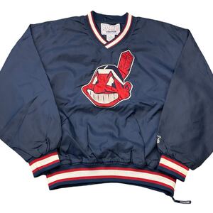 90s STARTER Cleveland Indians ナイロン プルオーバー ジャケット XL ネイビー MLB スタジャン インディアンス スターター ヴィンテージ