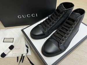 新品未使用 25.5cm GUCCI GGキャンバス ハイカットスニーカー サイズ6.5 ブラック グッチ レザー Canvas HighTopブラック 黒 ハイカット