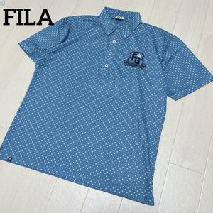 フィラ　FILA ゴルフウェア　ポロシャツ　半袖シャツ　コバルトブルー　ドット　大きいサイズ　ロゴ刺　LLサイズ　ゴルフシャツ