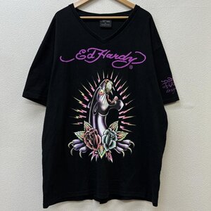 エドハーディー ビッグサイズ パンサー バラ ロゴ プリント Vネック Tシャツ Tシャツ - 黒 / ブラック