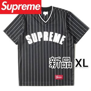 Supreme Pinstripe Baseball Jersey 新品 シュプリーム ベースボールシャツ ストライプ ブラック Vネック