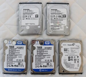  ☆2.5インチHDD☆750G☆9ｍｍ厚☆CrystalDiskInfoにて正常確認☆5枚まとめて！☆