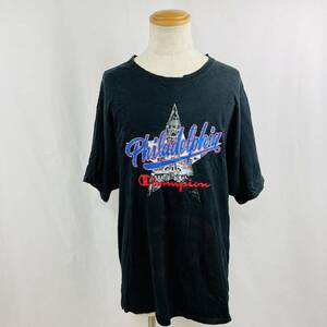 【2617】Champion　チャンピオン　XL　黒　ブラック　半袖Tシャツ　ビッグプリント　星　フィラデルフィア　アメリカ　USA　クルーネック