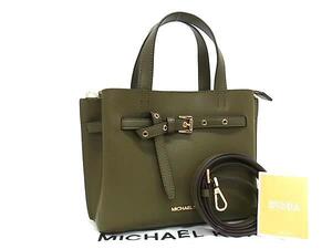 1円 ■極美品■ MICHAEL KORS マイケルコース レザー 2WAY ショルダー トート ハンドバッグ レディース カーキ系 FJ3083